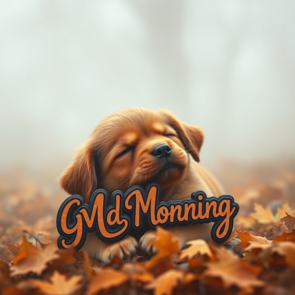 dog is sleep and front write good morning 